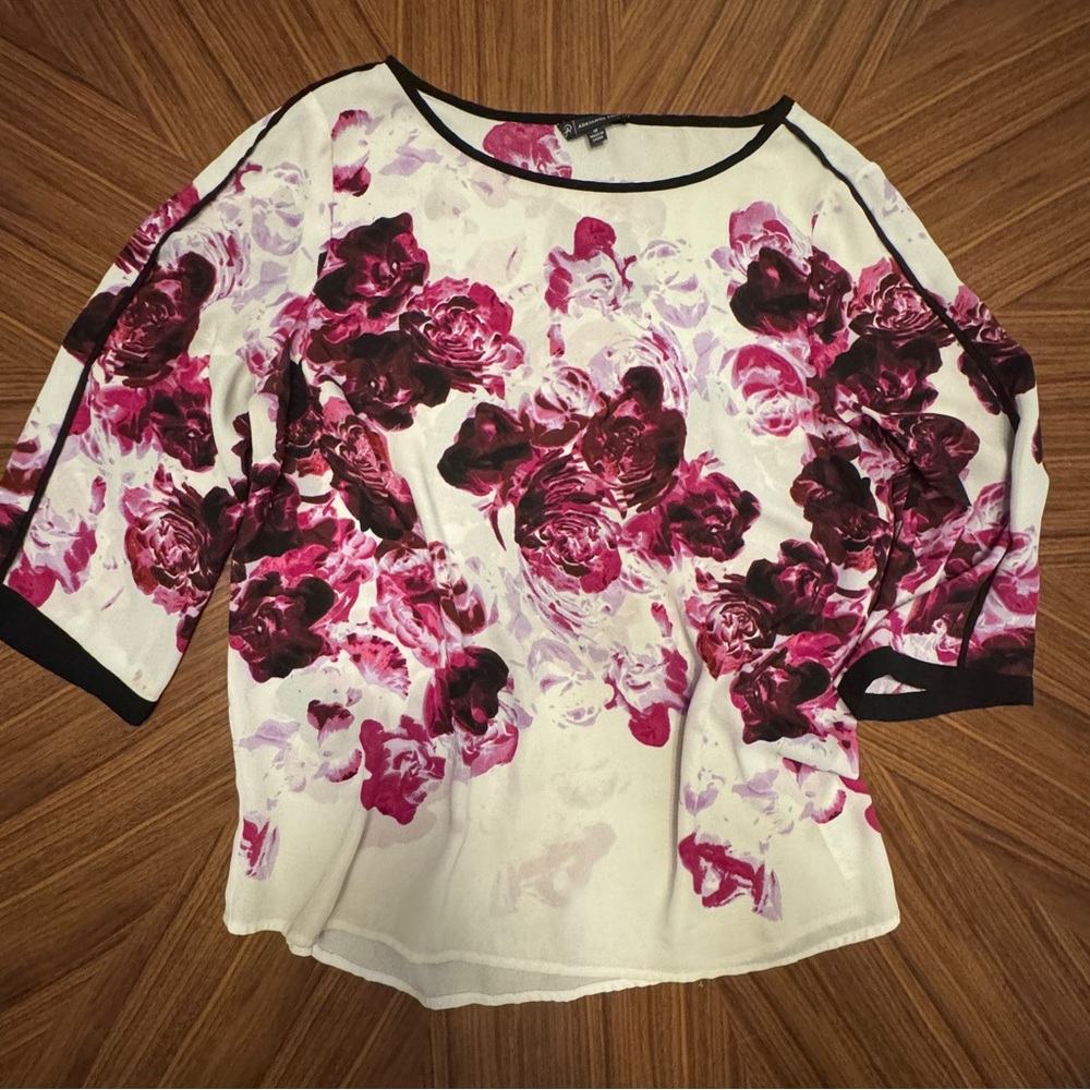 Adrianna Papell Pink and Red 3/4 Sleeve Boxy Blouse
